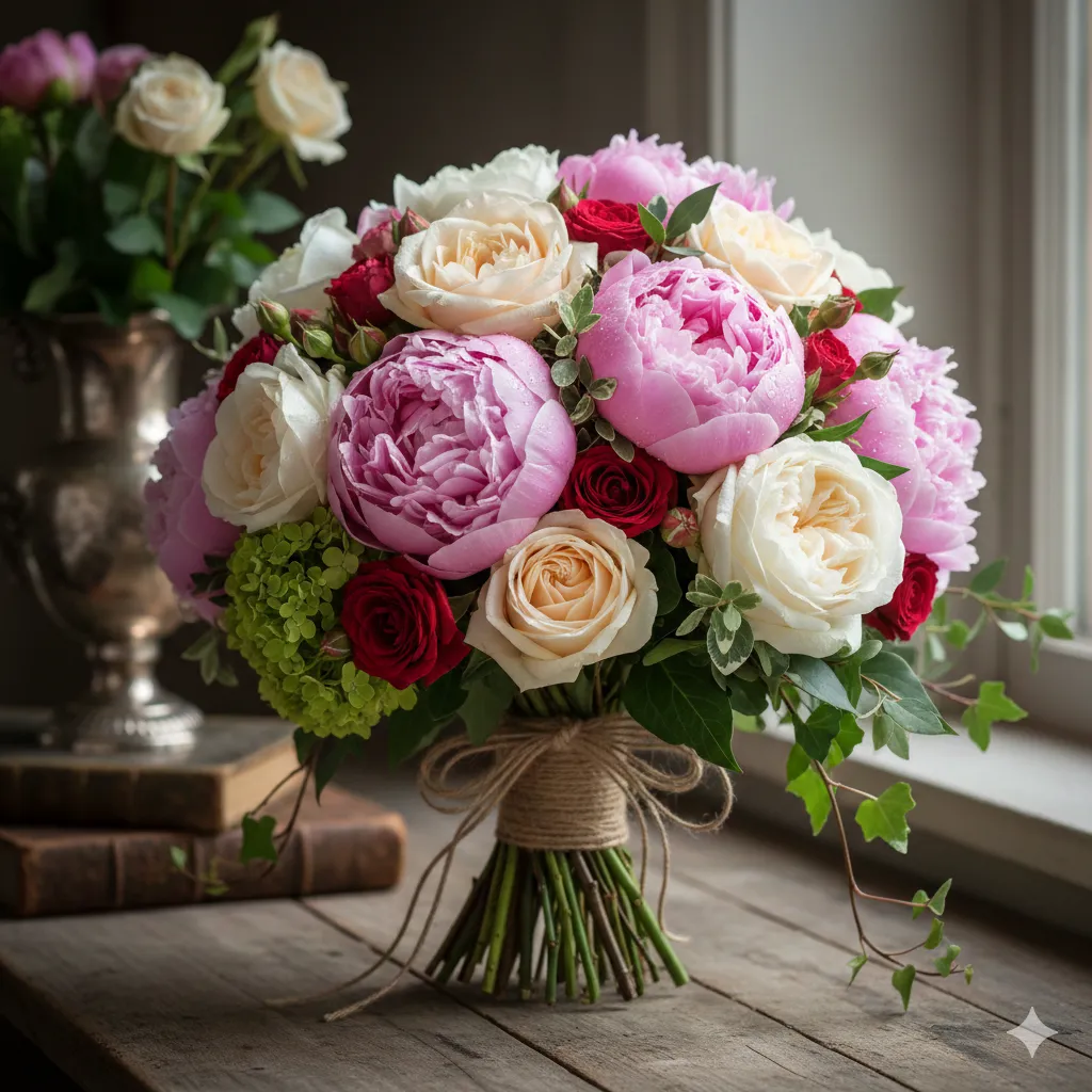 Peony and rose bouquet